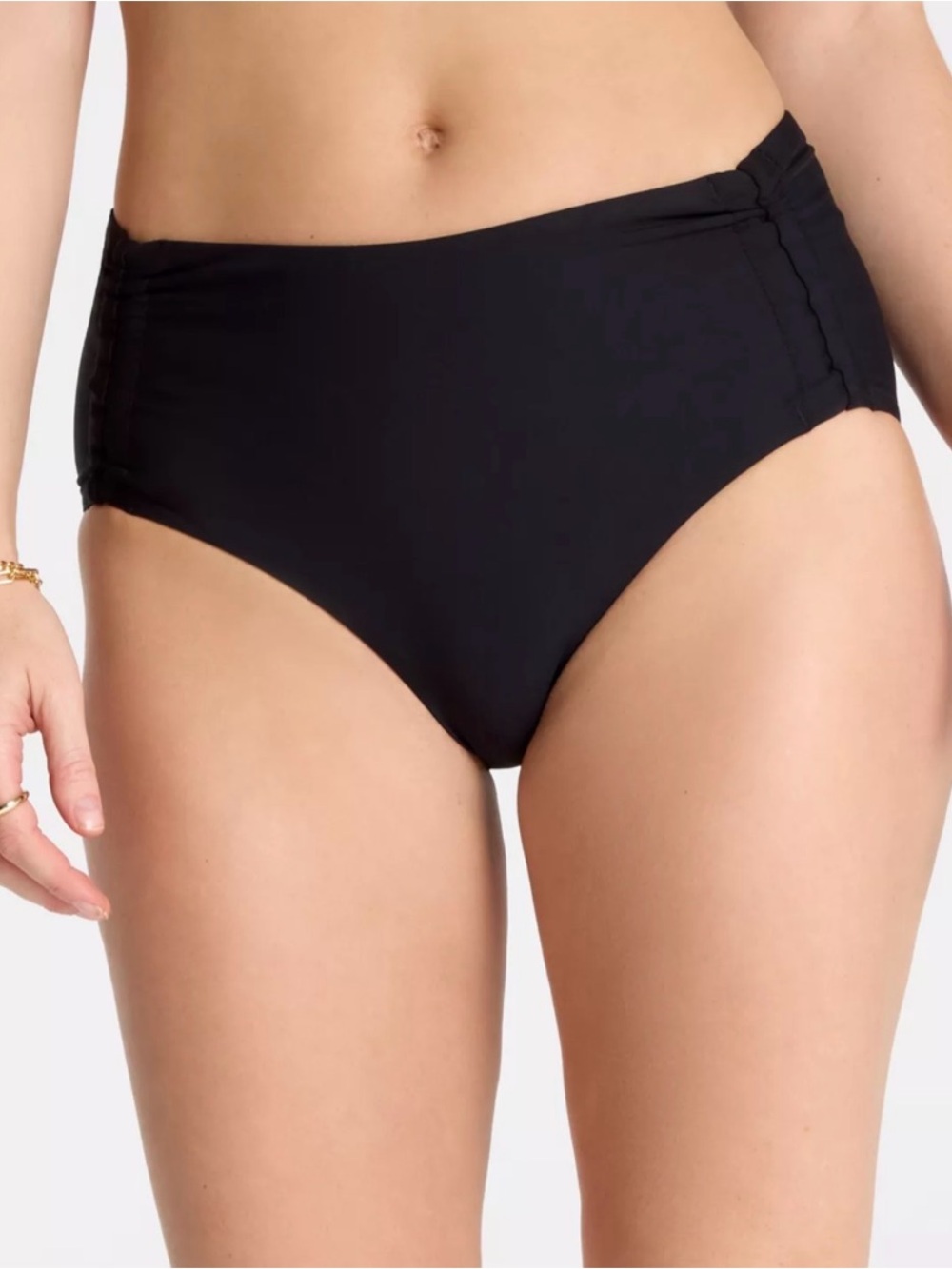 CALIA Women's Mid Rise Ruched Side Swim Bottom, Pure Black
